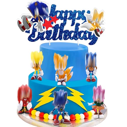 VOVhpbidy 7 Stück Soni Mini Figuren Set, Soni Tortendeko Kindergeburtstag Junge, Kuchen Deko, Blu Hedgehg Cake Toppers, Happy Birthday Topper für Kinder Geburtstag Party Kuchen Dekoration Supplies (1) VOVhpbidy 7 Stück Soni Mini Figuren Set, Soni Tortendeko Kindergeburtstag Junge, Kuchen Deko, Blu Hedgehg Cake Toppers, Happy Birthday Topper für Kinder Geburtstag Party Kuchen Dekoration Supplies (1) von VOVhpbidy