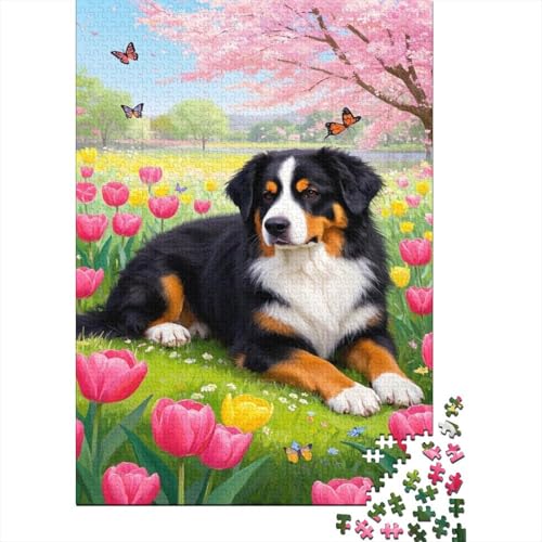 Berner Sennenhund 1000 Teile Puzzle Nettes Ölgemälde Familienherausforderung Umweltfreundliches Holzpuzzle Familiendekoration Kreative Geschenke Erwachsene Kinder 1000pcs (75x50cm) von VOXYTMLWG