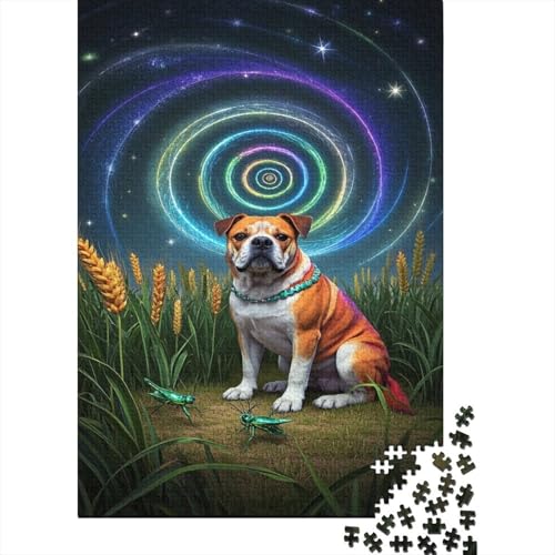 Bulldogge 1000 Teile Puzzle Reisfeldstärne Herausforderungsspiel Umweltfreundliches Holzpuzzle Familiendekoration Collection Für Erwachsene Kinder 1000pcs (75x50cm) von VOXYTMLWG