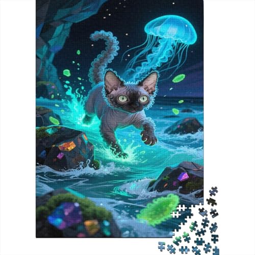 Devon Rex 1000 Teile Puzzle Glühende Quallen Familienherausforderung Umweltfreundliches Holzpuzzle Familiendekoration Geburtstagsgeschenk Erwachsene Kinder 1000pcs (75x50cm) von VOXYTMLWG
