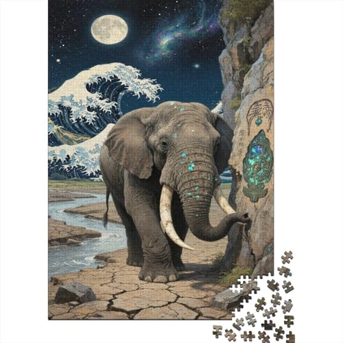 Elefanten 1000 Teile Puzzle Kunst Animation Erwachsenenpuzzle Mit Familienherausforderung Umweltfreundliches Holzpuzzle Familiendekoration Kreative Geschenke Erwachsene Kinder 1000pcs (75x50cm) von VOXYTMLWG