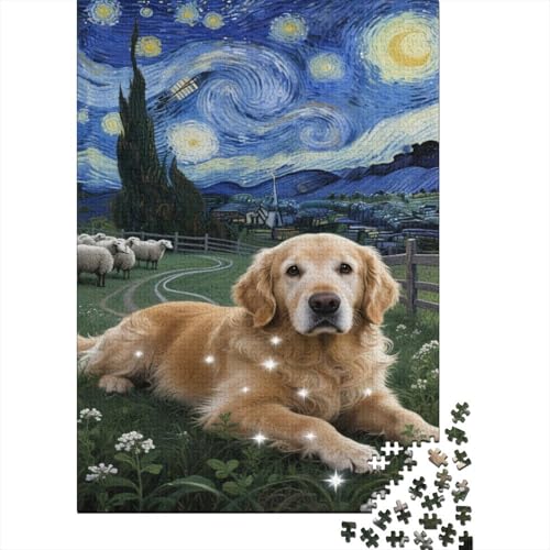 Goldener Retriever 1000 Teile Puzzle Ranch Schafe Erwachsenenpuzzle Mit Familienherausforderung Umweltfreundliches Holzpuzzle Wohndekoration Kreative Geschenke Erwachsene Kinder 1000pcs (75x50cm) von VOXYTMLWG