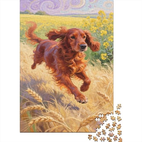 Irischer Setter 1000 Teile Puzzle Laufen im Gras Erwachsenenpuzzle Mit Familienherausforderung Umweltfreundliches Holzpuzzle Familiendekoration Geburtstagsgeschenk Erwachsene Kinder 1000pcs (75x50c von VOXYTMLWG
