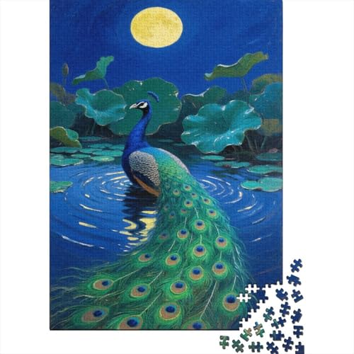 Pfauen 1000 Teile Puzzle Mondlicht Lotus Erwachsenenpuzzle Mit Familienherausforderung Umweltfreundliches Holzpuzzle Wohndekoration Geburtstagsgeschenk Erwachsene Kinder 1000pcs (75x50cm) von VOXYTMLWG