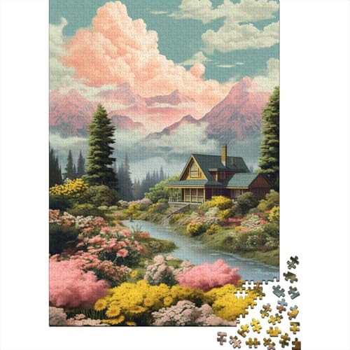 Süße Landschaft 1000 Teile Puzzle Alpenhütte Erwachsenenpuzzle Mit Herausforderungsspiel Umweltfreundliches Holzpuzzle Wohndekoration Kreative Geschenke Erwachsene Kinder 1000pcs (75x50cm) von VOXYTMLWG