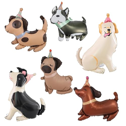6 Stück Hund Folienballon Tiere, Welpe Luftballon Tiere, Luftballons Geburtstag, Kinderluftballons Deko Hund, Ballon für Party Animals Kindergeburtstag Deko Geburtstagsgeschenk Kinderspielzeug von VOYANTE