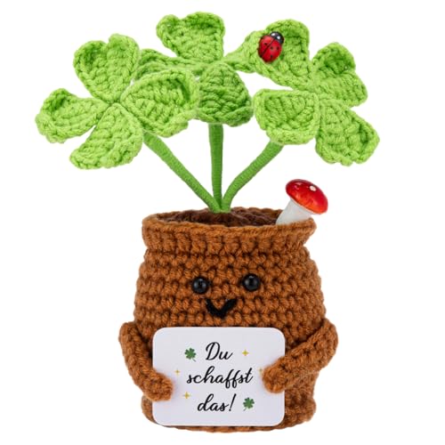 VOYANTE Lustiger Positivitäts Vierblättriges Kleeblatt Häkeln, Kleine Geschenke mit Positiver Energiekarte, Mutmacher Geschenk, Glücksbringer für Paare, Familien und Freunde VOYANTE Lustiger Positivitäts Vierblättriges Kleeblatt Häkeln, Kleine Geschenke mit Positiver Energiekarte, Mutmacher Geschenk, Glücksbringer für Paare, Familien und Freunde von VOYANTE