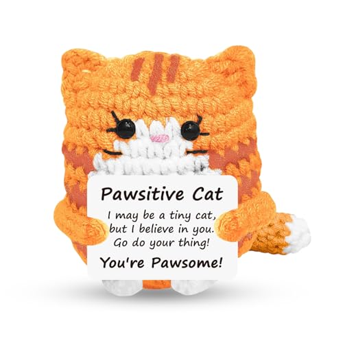 VOYANTE Positive Katze Geschenke, Orange Gehäkelte Katze, Mutmacher Geschenk, Emotional Support Kuscheltier, Glücksbringer für Wohnzimmer im Wohnzimmer Schlafzimmer Küchenbüros, 8 * 6cm von VOYANTE
