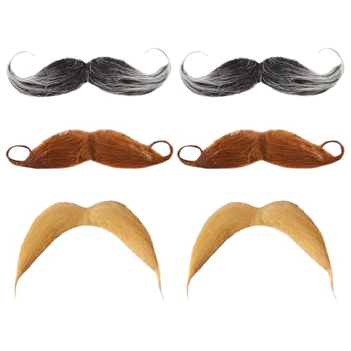 6 Stück Schnurrbart zum Ankleben,Fake Bart Fasching,Klebebart Künstlicher,Moustache Detektiv 80er Oberlippenbart Cosplay Kostüm für Halloween Weihnachten von VPB
