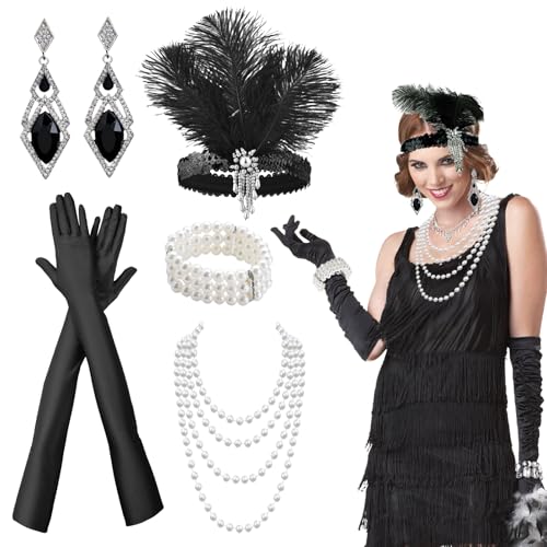 VPB 20er Jahre Accessoires Damen,1920 Zubehör Set Great Gatsby Party Kostüme Set mit Stirnband,Armband,Handschuhen,Halskette,Ohrringe für Karneval Halloween VPB 20er Jahre Accessoires Damen,1920 Zubehör Set Great Gatsby Party Kostüme Set mit Stirnband,Armband,Handschuhen,Halskette,Ohrringe für Karneval Halloween von VPB