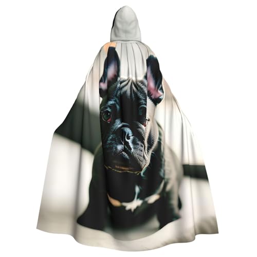 VPPUR Bezaubernder französischer Bulldoggen-Aufdruck, volle Länge, mit Kapuze, Unisex, Umhang für Halloween, Cosplay und Mittelalter-Festivals von VPPUR