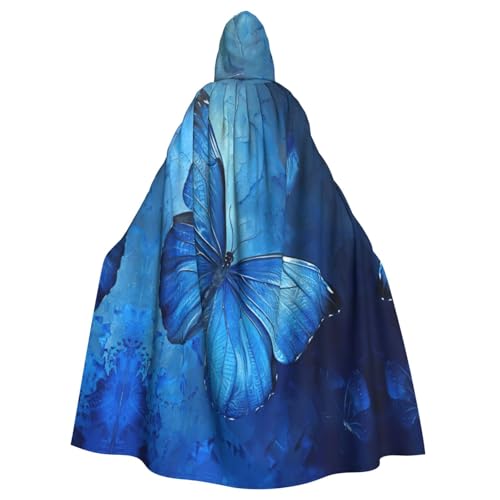 VPPUR Blauer Schmetterlings-Druck, volle Länge, mit Kapuze, Unisex, Umhang für Halloween, Cosplay und Mittelalter-Festivals von VPPUR