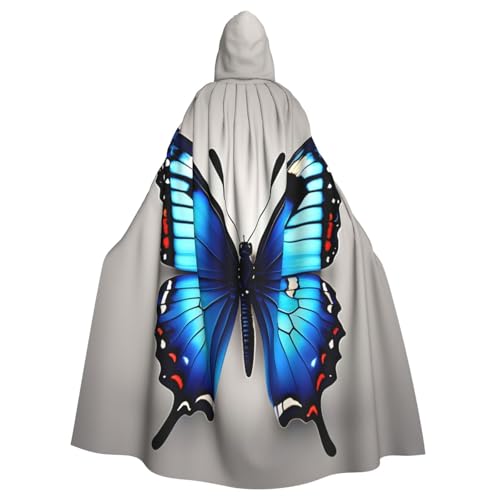VPPUR Blauer Schmetterlings-Druck, volle Länge, mit Kapuze, Unisex, Umhang für Halloween, Cosplay und Mittelalter-Festivals von VPPUR