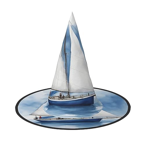 VPPUR Blauer Segelboot 1 Druck Zauberer Hut Erwachsene Karneval Halloween Hut Party Zubehör Mottopartys Cosplay von VPPUR