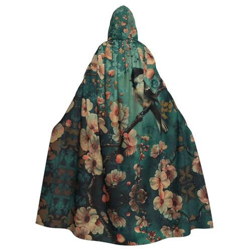 VPPUR Blumen- und Vogel-Kunstdruck, volle Länge, mit Kapuze, Unisex, Umhang für Halloween, Cosplay und Mittelalter-Festivals von VPPUR