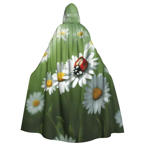 VPPUR Damenumhang mit Kapuze, Motiv: Marienkäfer auf Gänseblümchen, Unisex, für Halloween, Cosplay und mittelalterliche Festivals von VPPUR