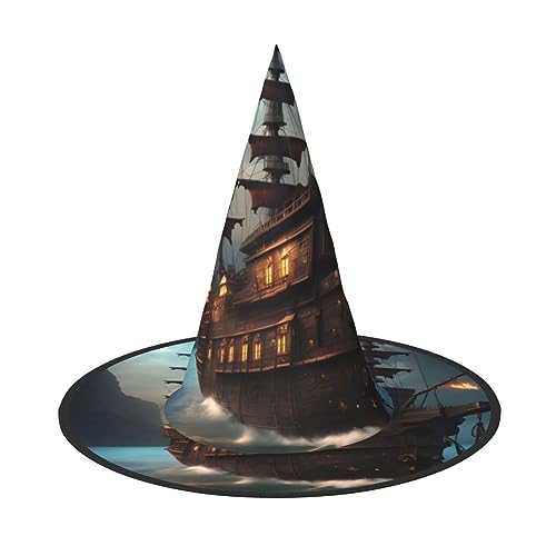 VPPUR Fantasy Piratenschiff Druck Zauberer Hut Erwachsene Karneval Halloween Hut Party Zubehör Mottopartys Cosplay von VPPUR
