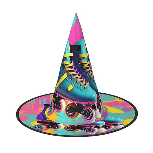 VPPUR Farbenfroher Retro-Hut mit Rollschuhen, Zaubererhut, für Erwachsene, Karneval, Halloween, Party-Accessoire, Mottopartys, Cosplay von VPPUR