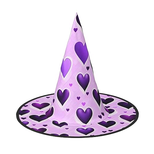 VPPUR Fashional Lila Herzen Druck Zauberer Hut Erwachsene Karneval Halloween Hut Party Zubehör Mottopartys Cosplay von VPPUR