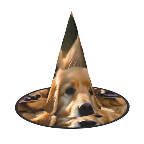 VPPUR Golden Retrievers Print Zauberer Hut Erwachsene Karneval Halloween Hut Party Zubehör Mottopartys Cosplay von VPPUR