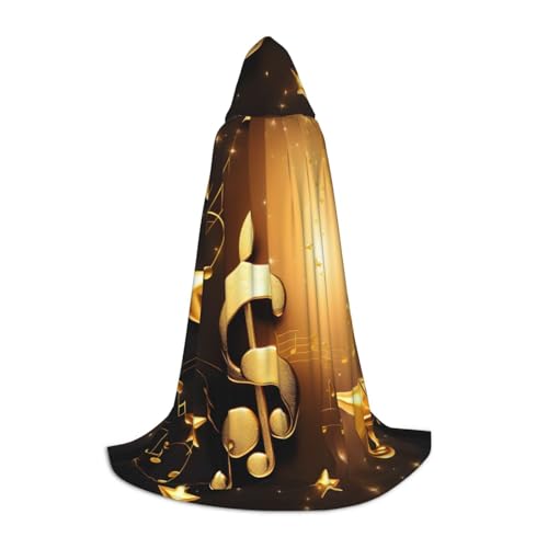 VPPUR Goldene Musiknote mit gefallenem glänzendem Sternendruck, Uni, Kapuzenumhang für Karneval, Mottoparty, Dekoration, Hexenkostüm, Cosplay von VPPUR