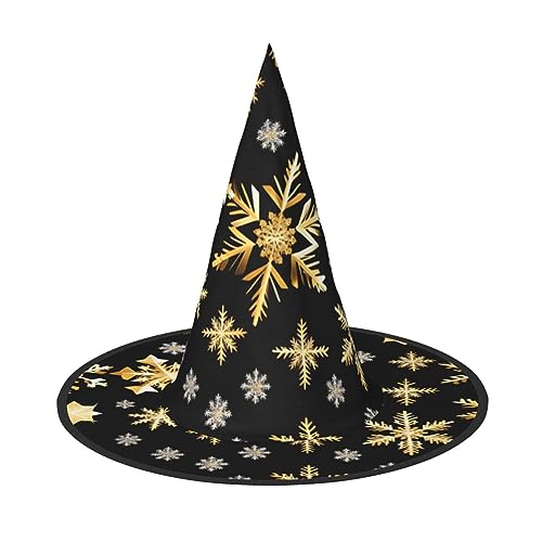 VPPUR Goldene Weihnachten Schneeflocken Druck Zauberer Hut Erwachsene Karneval Halloween Hut Party Zubehör Mottopartys Cosplay von VPPUR