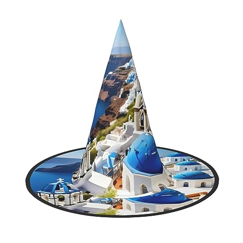 VPPUR Griechische Insel Meer Blick Druck Zauberer Hut Erwachsene Karneval Halloween Hut Party Zubehör Mottopartys Cosplay von VPPUR