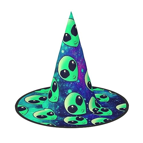 VPPUR Grüner Aliens Print Zauberer Hut Erwachsene Karneval Halloween Hut Party Zubehör Mottopartys Cosplay von VPPUR
