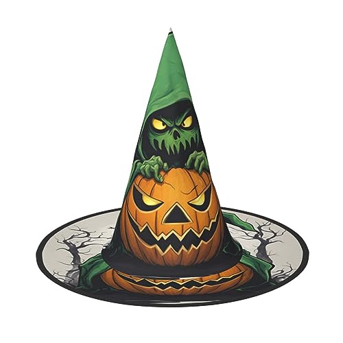 VPPUR Grüner Geist Horror Halloween Kürbis 1 Druck Zauberer Hut Erwachsene Karneval Halloween Hut Party Zubehör Mottopartys Cosplay von VPPUR
