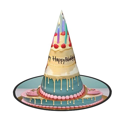 VPPUR Happy Birthday Big Cake Print Zauberer Hut Erwachsene Karneval Halloween Hut Party Zubehör Mottopartys Cosplay von VPPUR