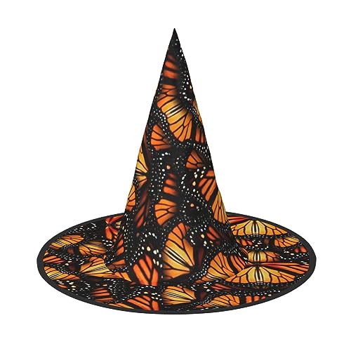 VPPUR Heaps Of Orange Monarch Schmetterlinge Druck Zauberer Hut Erwachsene Karneval Halloween Hut Party Zubehör Mottopartys Cosplay von VPPUR