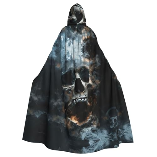 VPPUR Horror-Geister-Schädel-Druck, volle Länge, Unisex, Umhang mit Kapuze, für Halloween, Cosplay und Mittelalter-Festivals von VPPUR