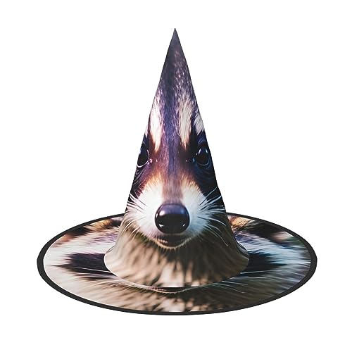 VPPUR Kleiner Waschbär Gesicht 1 Druck Zauberer Hut Erwachsene Karneval Halloween Hut Party Zubehör Mottopartys Cosplay von VPPUR