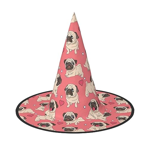VPPUR Lustiger Cartoon-Mops-Welpen-Hunde-Druck, Zauberer-Hut, Erwachsene, Karneval, Halloween, Party-Zubehör, Mottopartys, Cosplay von VPPUR