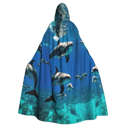 VPPUR Lustiger Tier-Delfin-Druck, volle Länge, mit Kapuze, Unisex, Umhang für Halloween, Cosplay und Mittelalter-Festivals von VPPUR