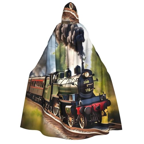 VPPUR Magischer Kapuzenumhang mit Aufschrift "Steam Little Train Print", mit Uni-Bademantel für Maskerade-Partys, Karnevalsdekoration von VPPUR
