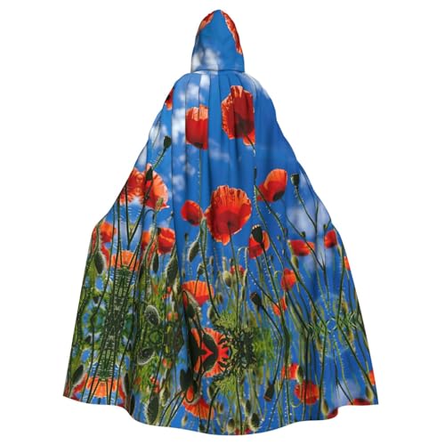 VPPUR Mohnblumen auf blauem Himmel, mit Kapuze, Unisex, Umhang für Halloween, Cosplay und Mittelalter-Festivals von VPPUR
