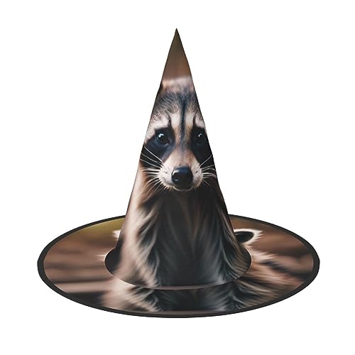 VPPUR Niedlicher Waschbär (1) Druck Zauberer Hut Erwachsene Karneval Halloween Hut Party Zubehör Mottopartys Cosplay von VPPUR