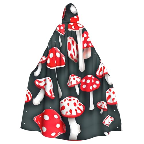 VPPUR Rot-weißer Pilz-Druck, volle Länge, mit Kapuze, Unisex, Umhang für Halloween, Cosplay und Mittelalter-Festivals von VPPUR