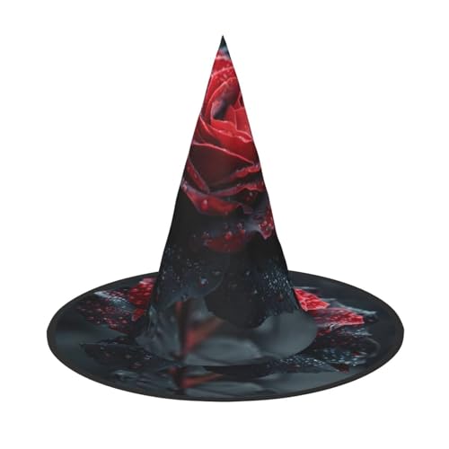 VPPUR Rote und schwarze Rose Druck Zauberer Hut Erwachsene Karneval Halloween Hut Party Zubehör Mottopartys Cosplay von VPPUR