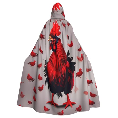 VPPUR Roter Hühner-Druck, volle Länge, mit Kapuze, Unisex, Umhang für Halloween, Cosplay und Mittelalter-Festivals von VPPUR