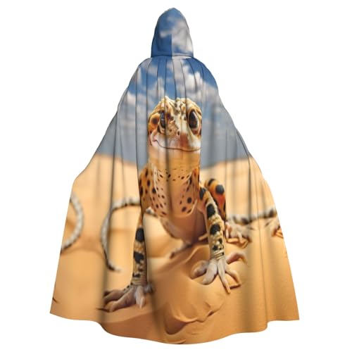 VPPUR Sandfarbener Leoparden-Gecko-Druck, volle Länge, mit Kapuze, Unisex, Umhang für Halloween, Cosplay und Mittelalter-Festivals von VPPUR