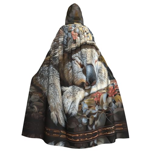 VPPUR Schlafender Koala-Kappen-Aufdruck, volle Länge, mit Kapuze, Unisex, Umhang für Halloween, Cosplay und Mittelalter-Festivals von VPPUR
