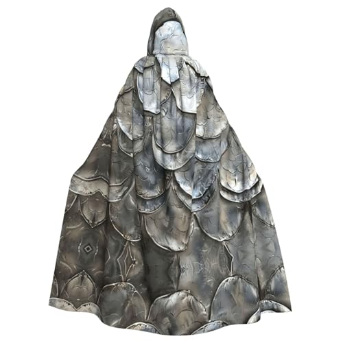 VPPUR Silberner Fischschuppen-Druck, volle Länge, mit Kapuze, Unisex, Umhang für Halloween, Cosplay und Mittelalter-Festivals von VPPUR