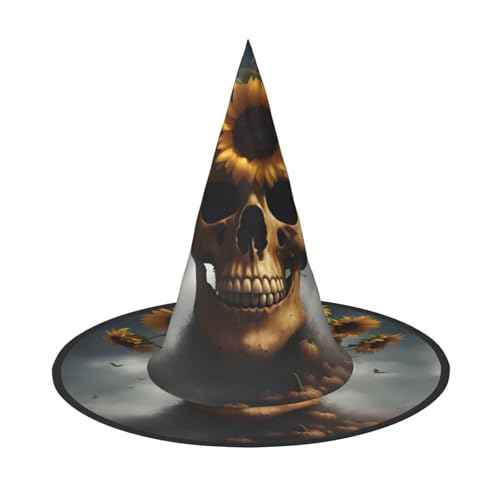 VPPUR Sonnenblume Halloween Schädel Druck Zauberer Hut Erwachsene Karneval Halloween Hut Party Zubehör Mottopartys Cosplay von VPPUR
