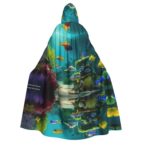 VPPUR Süßer blauer Fisch-Druck, volle Länge, mit Kapuze, Unisex, Umhang für Halloween, Cosplay und Mittelalter-Festivals von VPPUR