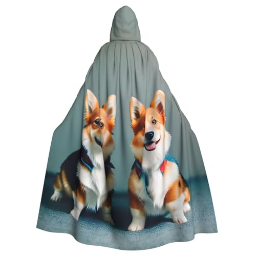 VPPUR Tragen Sie Kleidung, niedlicher Corgi-Hunde-Druck, volle Länge, mit Kapuze, Unisex, Umhang für Halloween, Cosplay und Mittelalter-Festivals von VPPUR