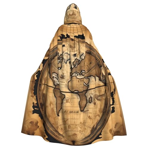 VPPUR Umhang mit antiker Karte, Weltkugel-Druck, volle Länge, mit Kapuze, Unisex, für Halloween, Cosplay und Mittelalter-Festivals von VPPUR