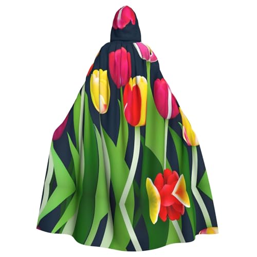 VPPUR Umhang mit buntem Tulpenmuster, volle Länge, mit Kapuze, Unisex, für Halloween, Cosplay und Mittelalter-Festivals VPPUR Umhang mit buntem Tulpenmuster, volle Länge, mit Kapuze, Unisex, für Halloween, Cosplay und Mittelalter-Festivals von VPPUR