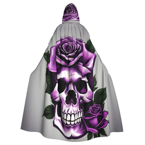 VPPUR Umhang mit violetter Rose und Totenkopf-Druck, volle Länge, Unisex, für Halloween, Cosplay und Mittelalter-Festivals von VPPUR